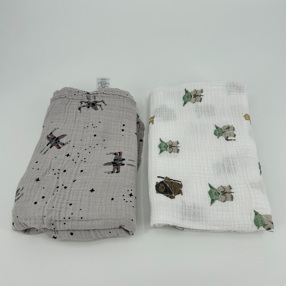 Star Wars x Pottery Barn Kids Organic Cotton Muslin Swaddle Blankets Lot of 2